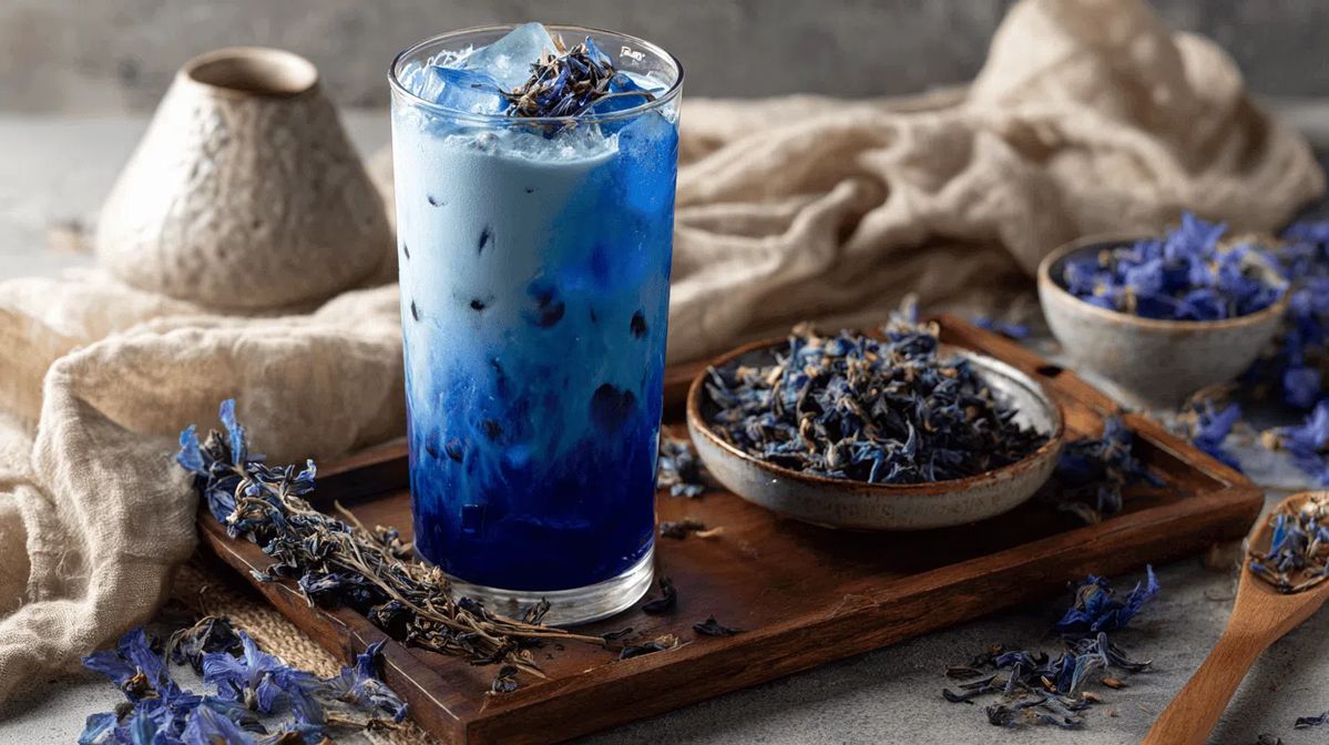 Ly trà hoa đậu biếc sữa gradient xanh trắng hấp dẫn tại nhà
